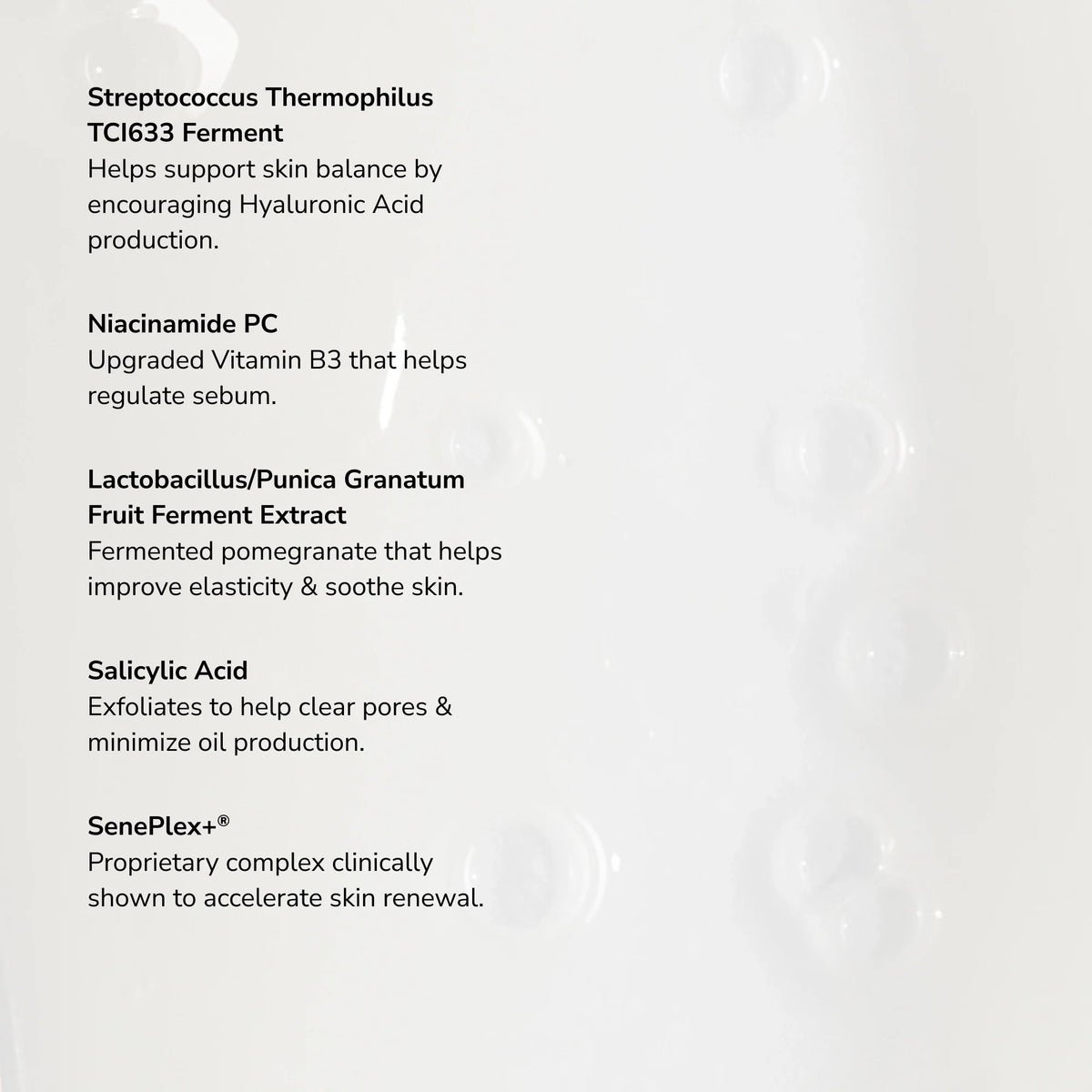 SeneGence Microbiome Correcting Cleanser ingredients list.